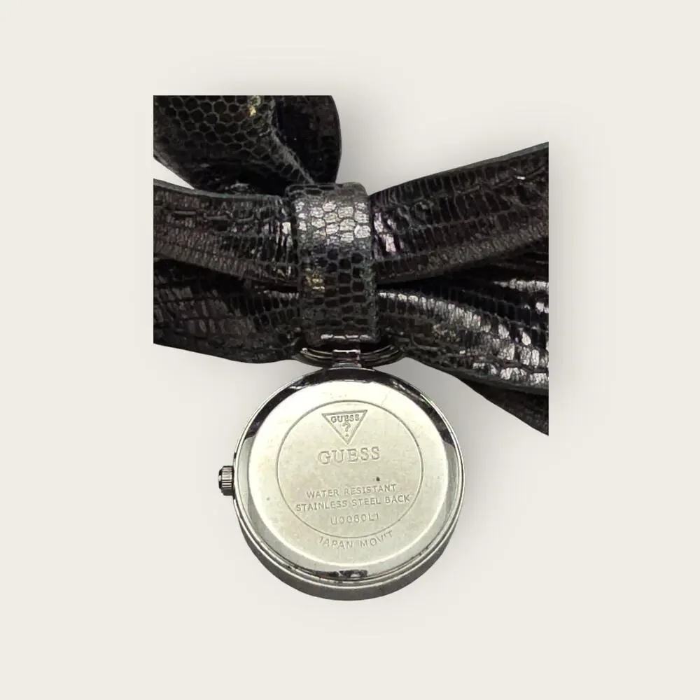 Guess Bow Wrap Watch Black Strap Crystal Bezel Bracelet Style Feminine Glam